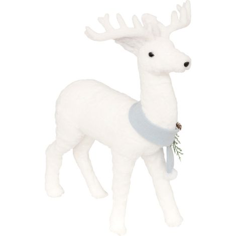 Déco de Noël Renne Blanc avec écharpe bleue L 62 cm - Feeric Christmas