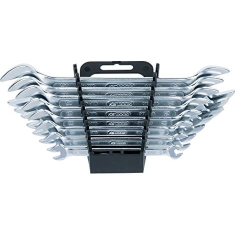 Kstools – Jeu de clés plates doubles 8 pièces – Acier chrome vanadium – Largeur 6-22 mm – Fourche coudée à 15° – Normes ISO 3318, DIN 3110