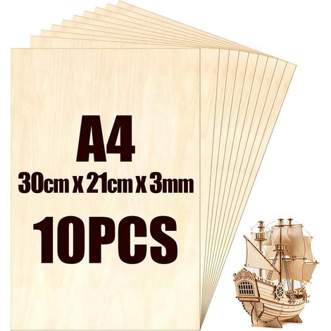 10 Pièces Contreplaqué A4, 300x210x3mm Feuilles de bois de tilleul, Panneau Feuille Découpe Laser, Feuilles de bois minces pour Pyrogravure, Modélisme, Découpe Laser, Décoration, Peintures (1/5)