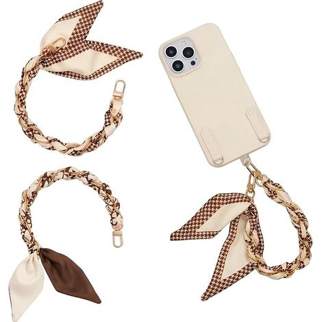2 pièces bracelet de téléphone court marron, écharpe, 32 cm cordon de ligne téléphonique universel pour étui de téléphone (1/5)