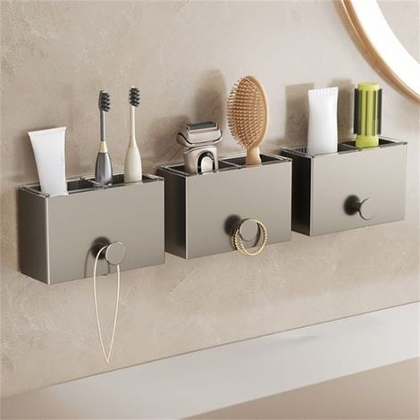 Lot de 3 Étagères Murales de Salle de Bain Sans Perçage, Boîtes de Rangement Amovibles 13×5×8 cm, Pratiques et Durables (1/5)