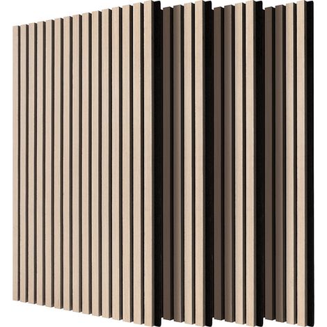 Wolketon Akustikpaneel selbstklebend Wandpaneel, Eiche, 120x60 cm, Holzlamellen Filz MDF, 4 Stück, Schallabsorber (1/5)