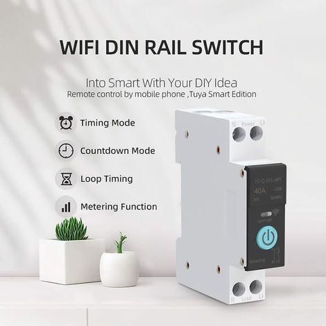 Intelligenter WLAN-Schalter, Haussicherungen, Fernbedienung per Mobiltelefon, 3 Synchronisationsmodi für Haushaltsgeräte (40 A)