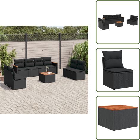 9-tlg. Garten-Sofagarnitur mit Kissen Schwarz Poly Rattan - Gartenmöbel Set - Outdoor Lounge - Rattan Gartenmöbel - Gartenlounge - Balkonmöbel (1/5)