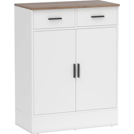 Credenza Moderna 68,6x35x90,3 cm 2 Cassetti e Armadietto in Legno Bianco