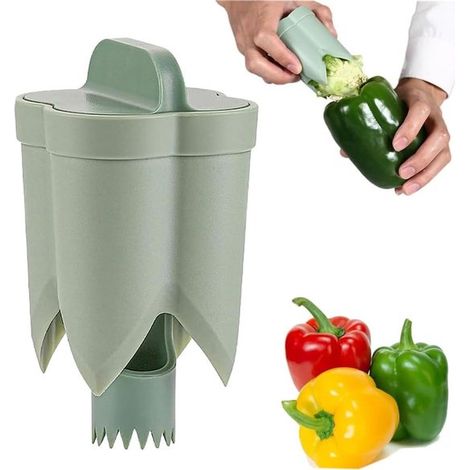 Descorazonador verde 2 en 1 para pimientos verdes, Descorazonador rápido de verduras, Descorazonador práctico, camping y restaurantes, 1 unidad (1/5)