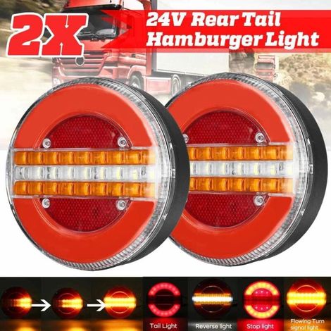 Feu Stop Camion LED 4 Pouces - 2 Pièces Feu Arrière Rond pour Remorque 12-24V, Feu de Position et Stop, Étanche, Rouge (1/4)