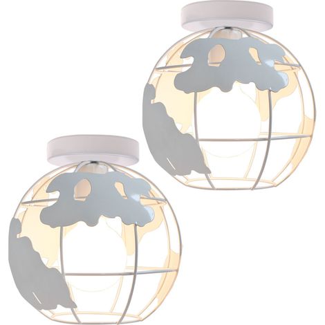 2PCS Lámparas De Techo Industrial Vintage Lustre Iron Metal Cage Lámparas De Colgar Retro Para Restaurante Dormitorio Oficina (Blanco) E27