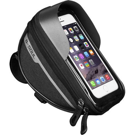 Fahrrad-Handytasche, Rahmentasche, wasserdichte Fahrrad-Handyhalterung, MTB-Rahmentasche, Lenkertasche, Touchscreen-geeignet für Smartphones unter 6,5 Zoll (Schwarz) (1/5)