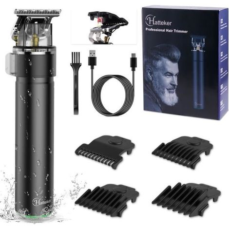 Tondeuse Cheveux et Barbe HATTEKER - Sans Fil - Précision - Etanche - Noir (1/4)