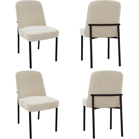 Lot de 4 chaises de salle à manger en velours beige avec coussins épais et pieds métalliques noirs, design minimaliste moderne (1/5)