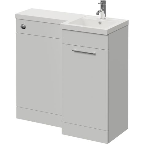 Napoli 390 Gloss Grey Pearl 900mm Single Door Vanity Unit Toilet Suite with Right Hand Square Lucia Basin - 900mm - Chrome 160mm HandleWithout Kingston Toilet Pan