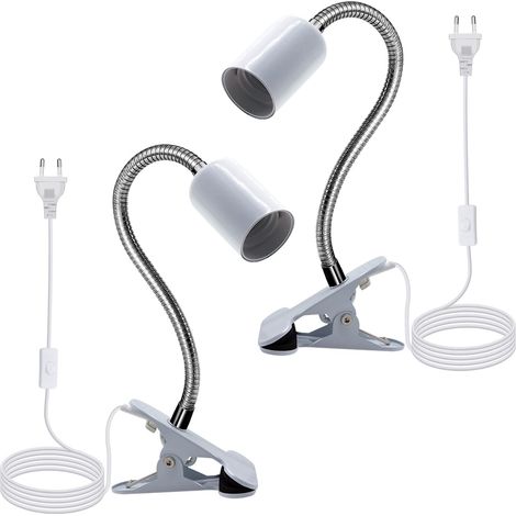 Douille E27 avec Pince, 2PCS Lampe Pince Métal, Lampe Ajustable avec col de Cygne de 350MM, Lampe de Chevet LED avec 220CM Câble, Lampe Chauffante, Lampe Clip Tête de Lit, pour Chambre,Bureau,Salon (1/5)