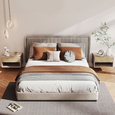 Lot de 2 tables 37x32x21 cm naturel de chevet suspendues avec tiroir et compartiment pour chambre
