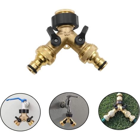 Distributeur en Y à 2 voies Distributeur en Y à 2 voies 3/4" et 1/2" avec adaptateur de et pour arrosage de jardin, lavage, animaux de compagnie, verrouillable, débit d'eau réglable
