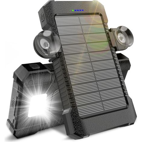 Batterie Externe Solaire 26 800 mAh avec Support à Ventouse, Chargeur Solaire 3 Ports pour Une Charge Rapide de 15 W, avec Lampe Torche/SOS/Stroboscope,Noir (1/5)