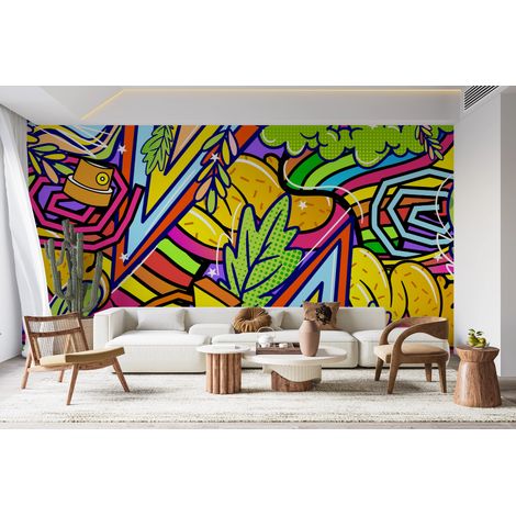 Papier peint graffiti - illustrations colorée - 150 x 250 cm (1/2)