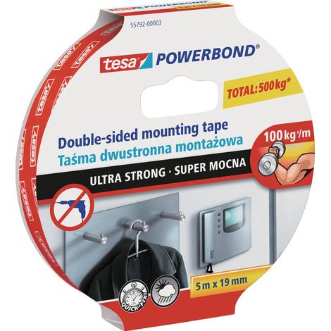 tesa UK Powerbond - Nastro biadesivo in schiuma ultra resistente, 5 m x 19 mm (1/5)