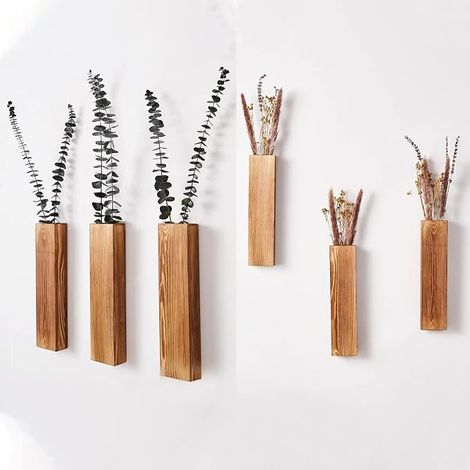 Set of 3 Wall Vases, Home Decoration Vases, Wall Vases, Decorative Wooden Vases for Indoor Plants, Versatile for Dried Flowers and Artificial Green (1/4)