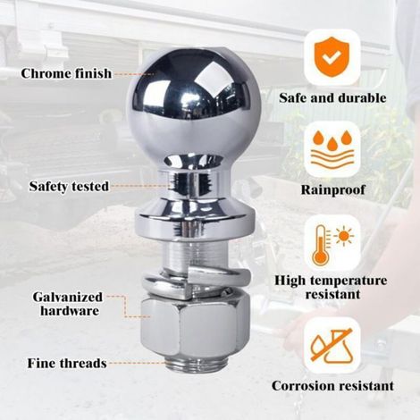 Boule d'attelage remorque - LUSKYKA - Diamètre 50 mm - Charge maximale 3,5 tonnes - Vis 22 mm (1/4)