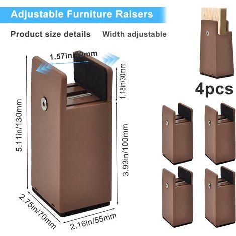 Möbelfüße - Set aus 4 verstellbaren Möbelerhöhungsfüßen, braun, Höhe 100 mm, geeignet für 10-37 mm (1/5)