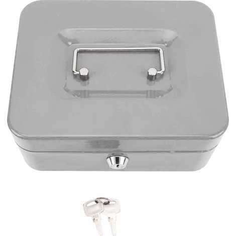 Petite caisse verrouillable portable double couche en métal sûr pour la maison et le bureau Gris
