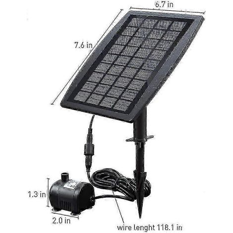 Pompe de piscine/fontaine solaire sans balais 25-26 avec panneau solaire, 9 V 2,5 W, 200 litres/heure (1/3)