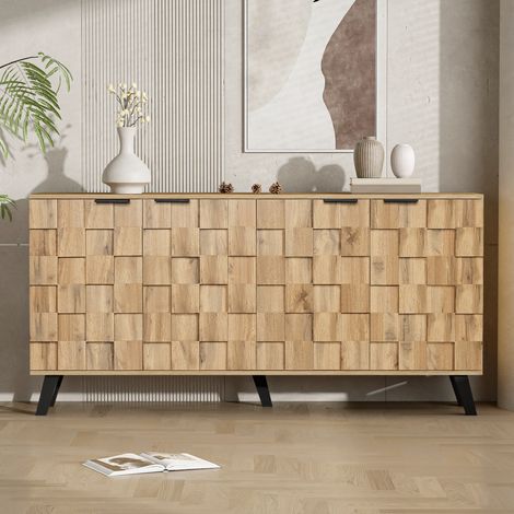 Modernluxe – Buffet 4 portes en panneaux de particules – Dimensions 160,5 x 35,5 x 78 cm – Design moderne avec portes géométriques – Idéal pour salon et salle à manger (1/5)