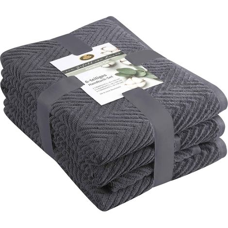 Set Serviette Éponge, 2 Serviettes (50 x 100 cm), 2 Serviettes de douche (70 x 140 cm) et 2 serviettes pour invités (30 x 50 cm), 100% Coton, 480 g/m² - Anthracite (1/5)