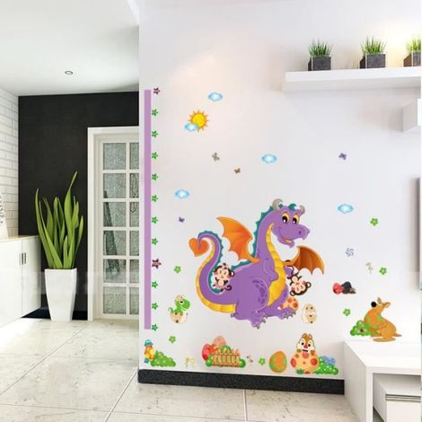 Mesureur Autocollant Mural Enfant Hauteur Taille Croissance Tableau Règle Toise Décoration Chambre Salon Murale Animaux Dinosaure (1/4)