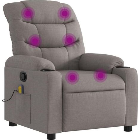 Fauteuil relax massant inclinable avec repose-pieds et porte-gobelets taupe (1/5)