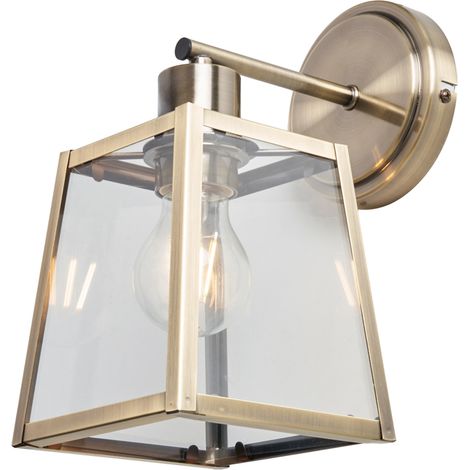 Litecraft Emery Industrial Styled Antique Brass Wall Light E27 1 Arm Lantern (1/5)
