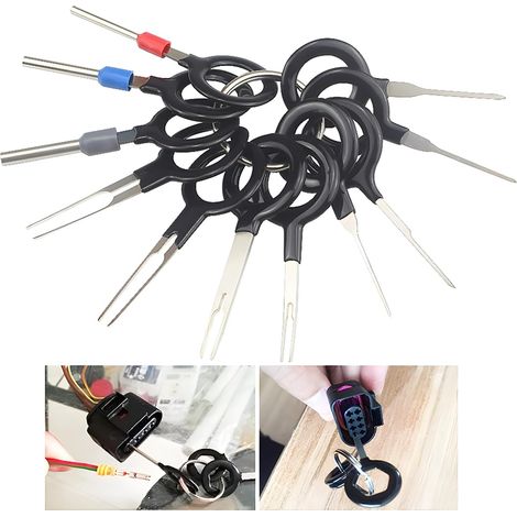 11 Pcs Auto Terminals Enlèvement Outil Set, Voiture Électrique Câblage À Sertir Connecteur Pin Extracteur Kit pour Réparation De La Voiture (1/5)