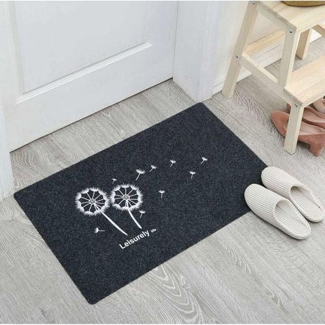 Tapis d'entrée Tapis anti-poussière Tapis de marche antidérapant Paillasson Divers motifs 40x60 cm (pissenlits blancs imprimés sur fond Gris / argent) (1/4)