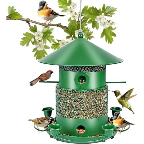 Mangeoire Oiseaux Exterieur, Grande Capacité Metal Voliere Oiseaux Exterieur pour Oiseaux Sauvages Résistant,Imperméable pour Petits Sauvages en Jardin Parc(Vert) (1/5)