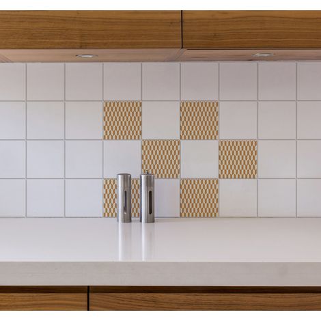 Sticker carrelage adhésif décoratif autocollant lessivable, 6 pièces, 15 cm X 15 cm, effet trompe l'oeil orangés modernes. (1/2)