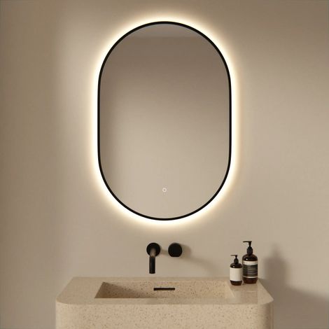 Badezimmerspiegel - 90x60cm - Schwarzer Rahmen - Oval (1/4)