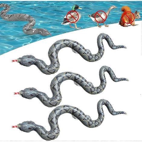 Lot de 3 serpents gonflables pour piscine, pour éloigner les oiseaux, serpents flottants avec pompe, accessoires de piscine en forme de faux serpent pour farces et attrapes. (1/5)