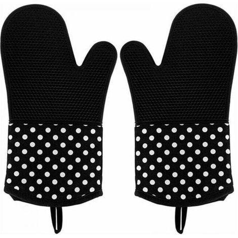 Guanti da cucina neri, 1 paio, guanti da forno, guanti da griglia resistenti al calore fino a 300 °C, guanti da cucina in silicone resistenti al calore (1/4)