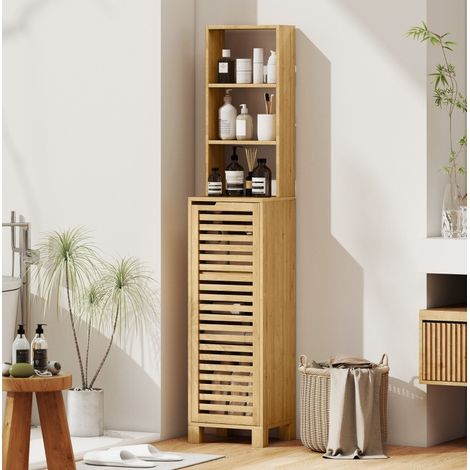 Mueble alto de baño 34x30x170 cm de bambú natural, ahorra espacio, FloraGrace (1/5)