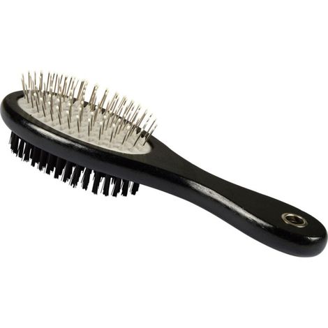 Brosse de Toilettage en Bois "Double Face" 25cm Noir
