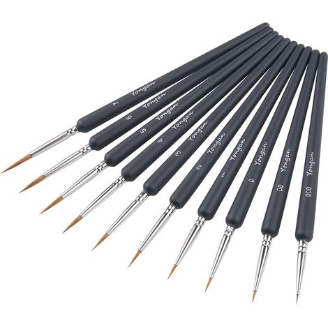 10 pcs Pinceaux Peinture-Tailles Différentes Pinceaux Aquarelle Pinceau Détails Minutieux et Finition (Noir) (1/2)