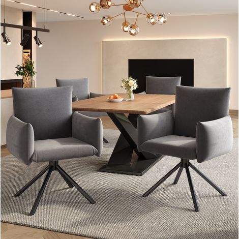 Set mit 4 drehbaren Esszimmerstühlen aus grauem Samt, 360°, HAVRYA (1/5)