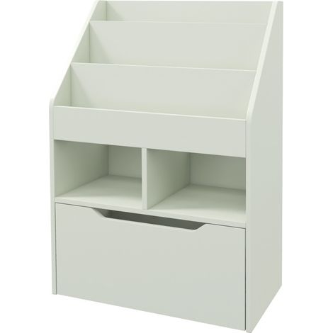 Librería infantil con cajón, 3 estantes y 2 huecos, verde claro, 60 x 29,9 x 90 cm (1/5)