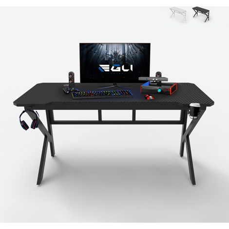 Scrivania gaming 160x60cm carbonio ergonomica cavi porta cuffie bibite Sportbot 160 - Nero