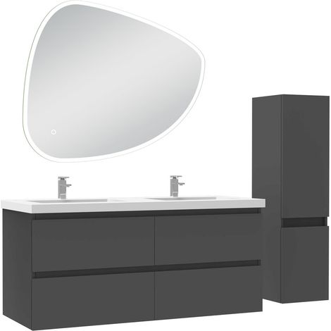 Océan ensemble meubles Salle de Bain 120cm vasque + colonne + miroir 3 couleurs LED Anthracite (1/5)