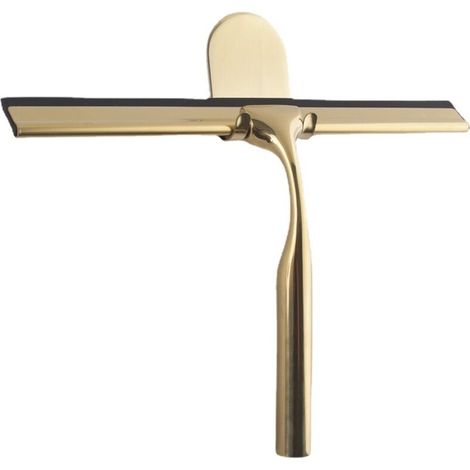 Goldener Edelstahl-Duschabzieher für Badezimmer, breit, aus hochwertigem Silikon, mit bohrfreier Halterung, für Dusche und Badewanne. (1/4)