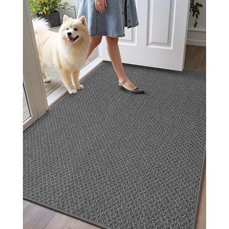 Indoor Entrance Mat 60 x 90 cm Non-Slip Absorbent Thin Washable Interior Hallway Grey (1/5)