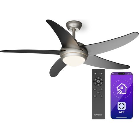 Klarstein Bolero - Ventilatore a soffitto 2 in 1, 132 cm, lampada da 55W, telecomando, controllo con app, 2 sensi di rotazione