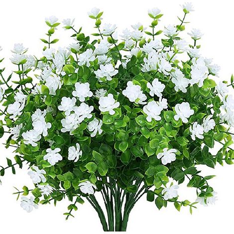Künstliches Laub, 7 gabelförmige Eukalyptusrosen, Eukalyptusblätter aus Kunststoff (1/5)